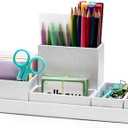 xiepipipaper Desk Organizer,Office Desk Accessories,Paperboard Desktop Organizer with Pen Pencil Holder and Sticky Note Tray,Paperclip Storage, L11.8 White