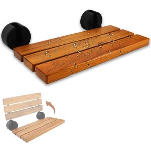 20 Inch Wall Mounted Shower Bench, Folding Teak Shower Seat, Solid Teak Wood Bath Seat, Non-Slip Spa Bench for Elderly & Handicap, Space-Saving Bathroom Accessories (New Black Matte)