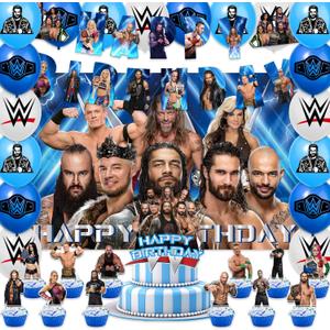 42PCS Wrestling Birthday Party Supplies -Included Banner, cupcake toppers , backdrop and Balloons Banner for Coco Cartoon Themed Wrestling Party Decorations