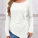 Tankaneo Womens Boat Neck Long Sleeve Tops Ruched Asymmetric Hem Fitted T-Shirts Casual Yoga Workout Tees (Large)