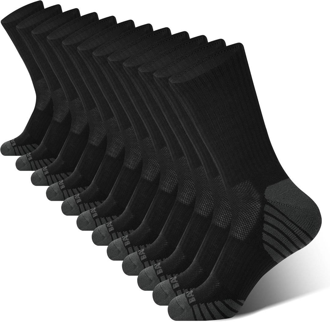 BAMBOO COOL Men's Crew Socks Athletic Running Sports Socks, Cushioned Moisture Wicking, Breathable Arch Support 6 Pack (X-Large)