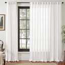 jinchan Extra Wide Sliding Door Curtain 84 Inch Length White Linen Curtains Semi Sheer Drapes for Patio Door Living Room Bedroom Home Office Light Filtering Drapes 100 Inches Wide 1 Panel