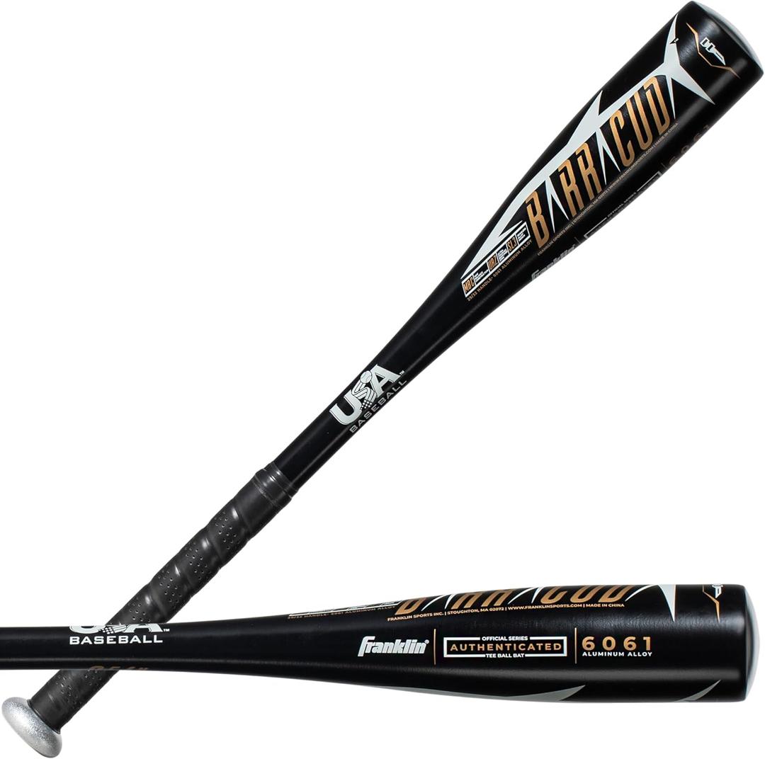 Franklin Sports Kids Teeball Bat - Venom + Barracuda Aluminum + Composite - USA Baseball Certified for Boys + Girls - Youth Metal Bat - Drop -10 to -13 (2-5/8" Barrel, Black: 2-5/8" Barrel)