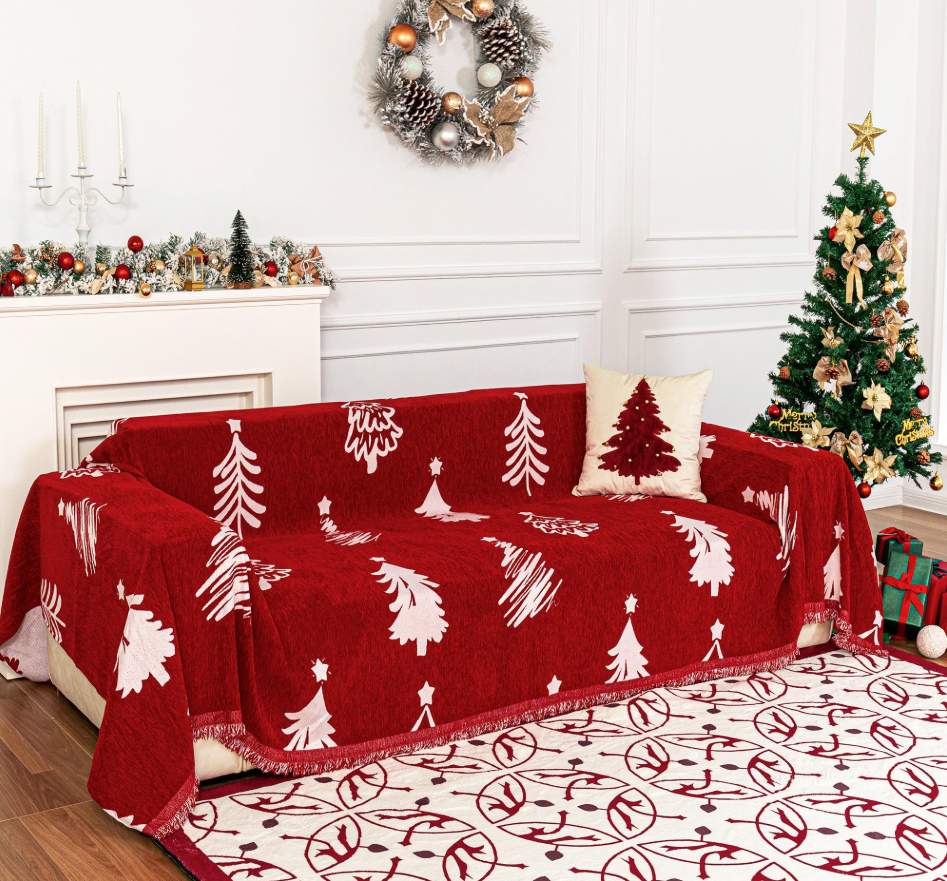 MYSKY HOME 71X102 inches Chair Christmas Couch Cover, Sectional Sofa Covers Sofa Slipcover for 1 Cushion Couch, L Shape Couch Covers for Dogs, Kids, Washable Sofa Blanket, Furniture Protector, Red