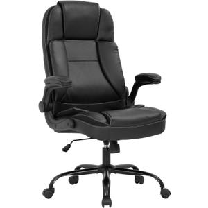 Office Chair Ergonomic Desk Chair PU Leather Computer Chair with Lumbar Support Flip up Armrest Task Chair Rolling Swivel Executive Chair(Black)