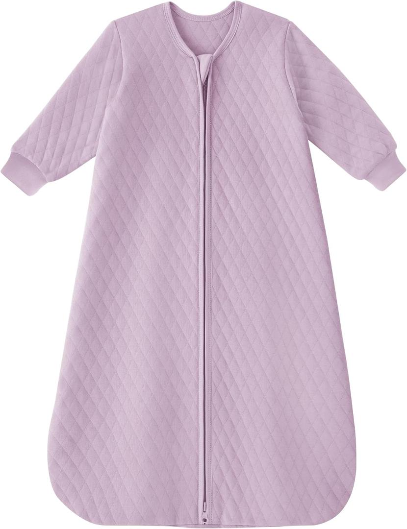 Yoofoss Baby Sleep Sack 12-18 Months 1.0 Tog Long Sleeve Sleep Sack Organic Cotton Wearable Blanket for Toddlers 2-Way Zipper Quilted Sleeping Sacks(Large) (Purple)