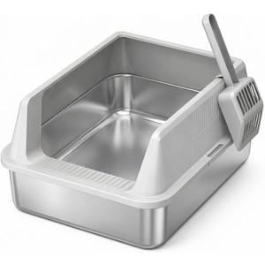 Lifewit Stainless Steel Litter Box for Kitty, Small Metal Cat Litter Tray with Non-Slip Pads, Anti-Leakage Top Entry and High Sided, Easy to Clean, 17.7" L13.8" W8.3" H, Gray