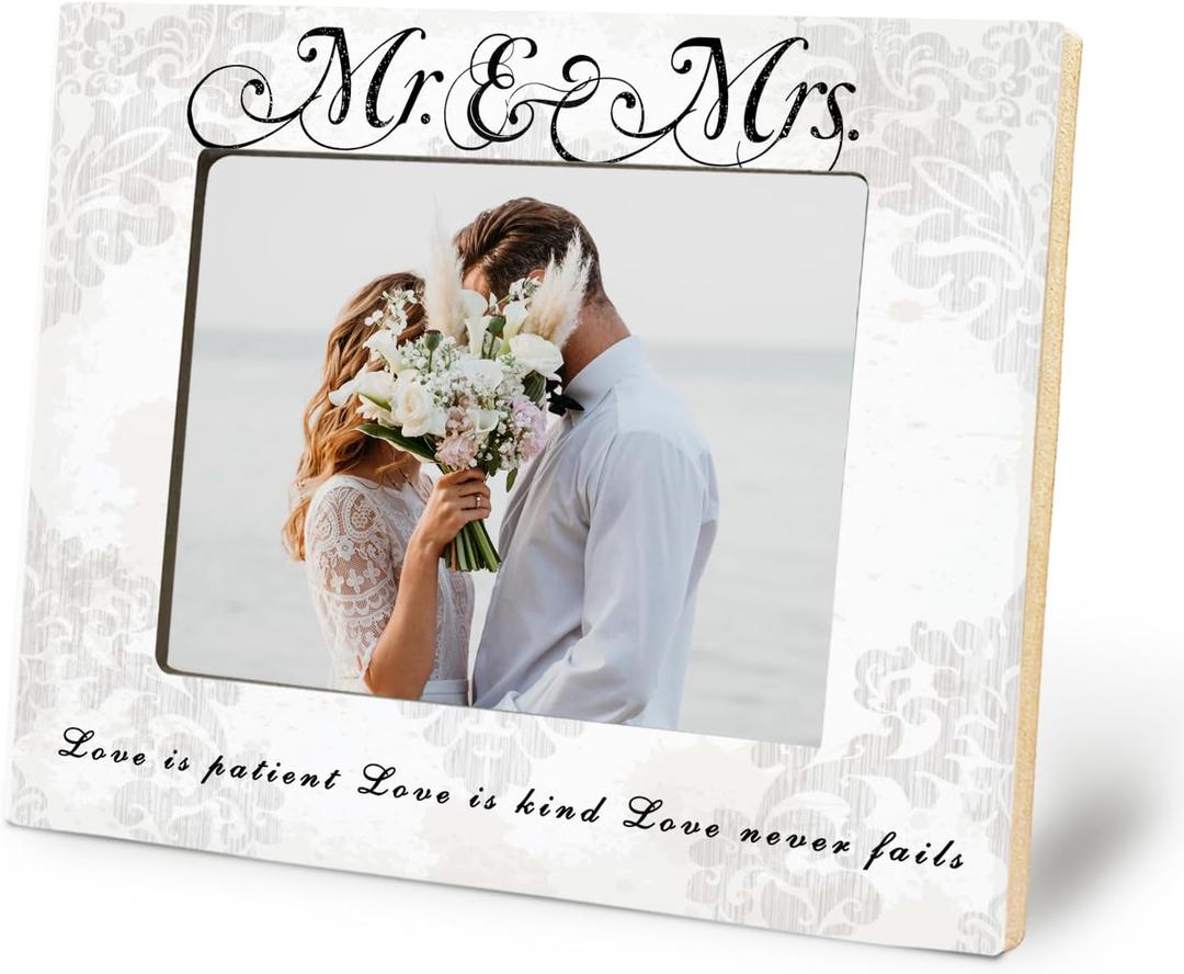 Mr and Mrs Picture Frame, Wedding Engagement Gifts for Couples Newlyweds Bride Groom, Just Engaged Married Gifts, Wedding Picture Photo Frame 5x7 (love)