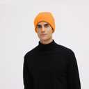 ZOORON Warm Knit Beanie for Men Women Winter Hat, Thick Fisherman Beanies Cuffed Plain Skull Caps (Orange)