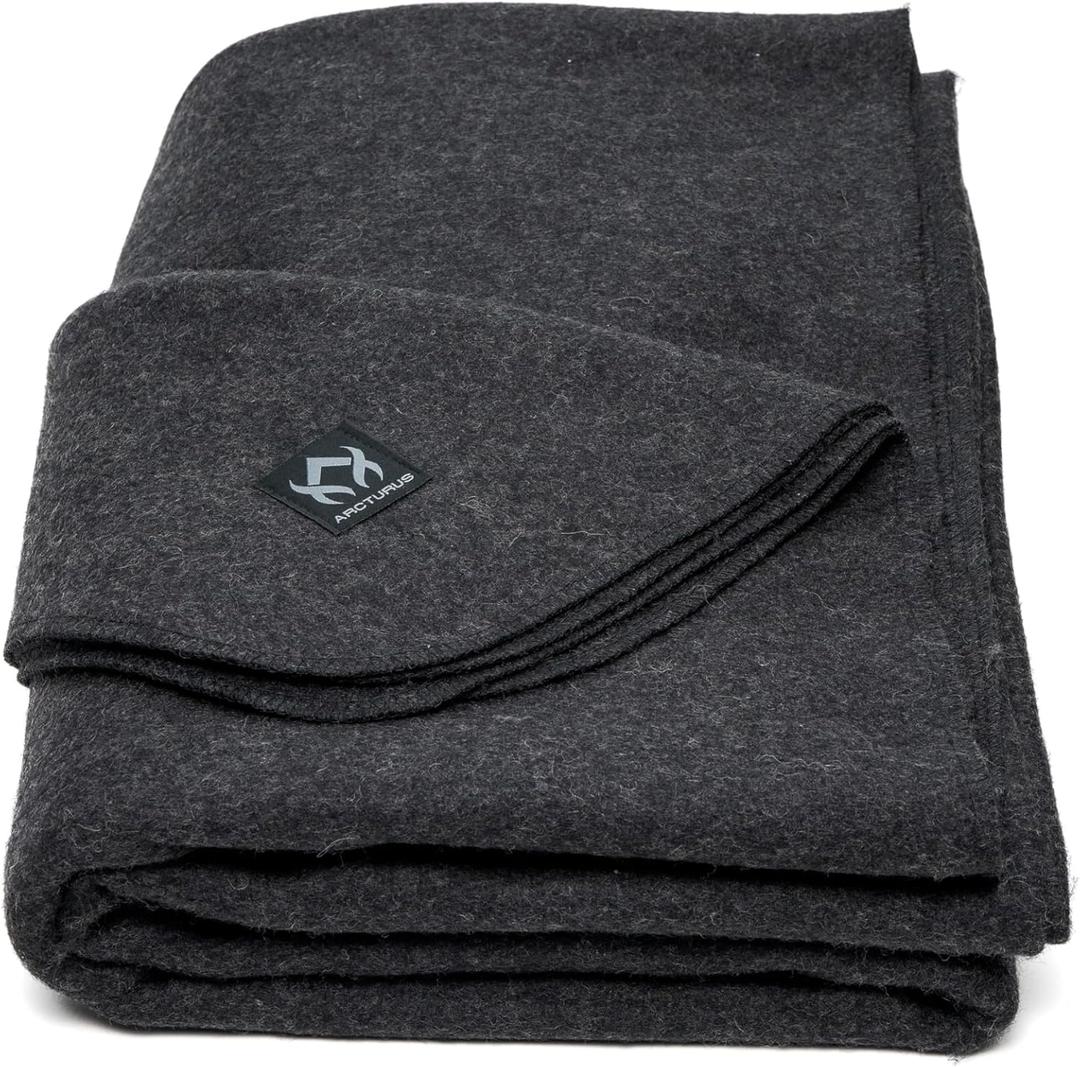 Arcturus Military Wool Blanket - Warm, Thick, Washable - Great for Outdoors, Camping, Stadium Blanket, Picnics, Travel - Car & Bushcraft Survival Kits, Large 64in x 88in 4.5 lb (Charcoal)