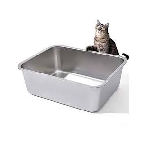 Stainless Steel Cat Litter Box for Large Cats - 17.5"x13.6"x6.1" High-Sided Metal Tray, Anti-Splash & Odor Resistant, Durable Rustproof Design, Easy to Clean 2Pcs