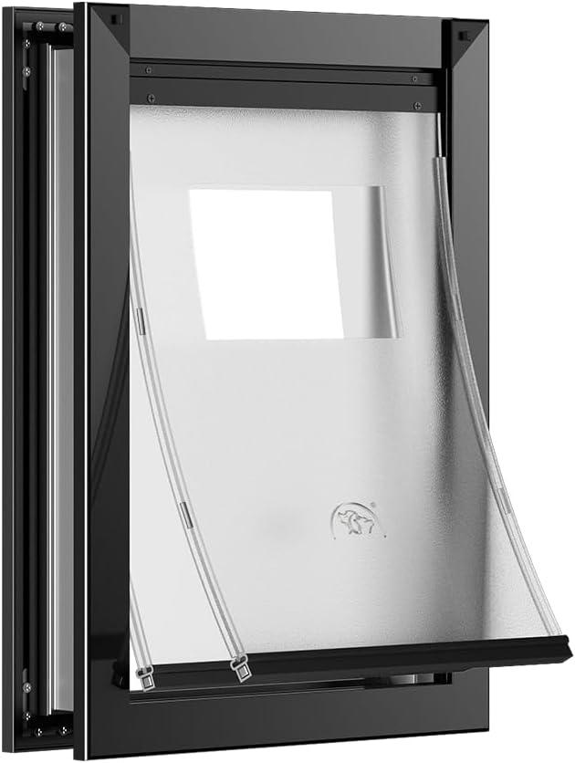 [MAVRICPOWER] Aluminum Large Dog Door for Exterior Door, Doggie Door with 2 Sliding Lock Panels for Extreme Weather, Pet Door for Dogs Up to 80 lbs