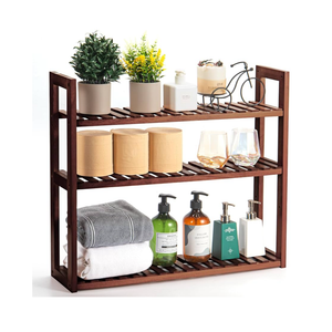 Wood Bathroom Shelf, 3-Tier Adjustable Shoes Rack&Plants Rack, Wall-Mounted or Stand for Living Room (Walnut)