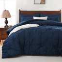 Sheet&Joy King Size Comforter Set, 7-Piece Bed in a Bag, Pintuck Bedding Set for All Season, Includes Comforter, Flat Sheet, Fitted Sheet, Pillowcases and Pillowshams, Navy Blue