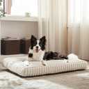 Dog Beds Large Sized Dog, Flat Pet Beds with Removable Washable Cover, Pet Mat Cute Pet Crate Bed Thick Shredded Chopped Crate Foam & Anti Slip Bottom for Indoor, 35"x23"x4" Cream