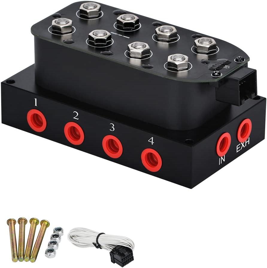 PTNHZ Universal 1/4 NPT 0-300Psi 12V Control Air Bag Suspension 4Corner Block Manifold Solenoid Valve For Auto Motorcycle