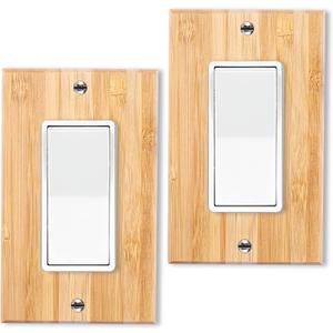 2PC Solid Wood Single Rocker Light Switch Plate 4.5" X 2.76" Bamboo Light Switch Cover Quality Raw Wooden Decorative Bedroom Kitchen Home Decor (Single Rocker)