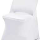 10 Packs White Spandex Stretch Folding Chair Covers for Wedding Party,Universal Fitted Washable Dining Seat Slipcovers Protector Decoration for Holiday Banquet Birthday Celebration Event