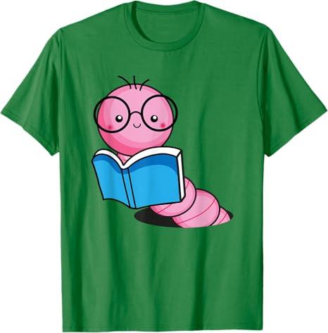 Book Worm Costume World Book Day Cute Kawaii Worm Reading T-Shirt. XS