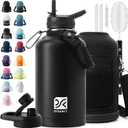 DYSANKY Insulated Water Bottle | Thickened Stainless Steel Vacuum Metal | Portable Sports Half Gallon Large Water Jug for Gym and Hiking with Straw, Carrier Bag, Handle Strap | BPA-Free 64 oz