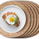 Aofmee 12 inch Round Woven Placemats Set of 6, Boho Rattan Place Mats, Natural Water Hyacinth Table Placemats, Farmhouse Weave Table Mats, Rustic Braided Wicker Charger Plates for Dining Table Decor