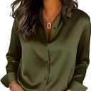 Womens Satin Silk Button Down Shirts Long Sleeve Blouse Casual Work Office Tops XS 