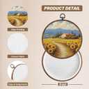 XBBMGG Farmhouse Scenery Sunflower Wall Art Decor, Rustic Cottagecore Flowers Round Wall Hanging Decor, Retro Floral Framed Canvas Prints for Living Room Bathroom Decorations,10x10inch