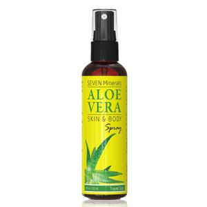 Seven Minerals Travel Size Organic Aloe Vera Spray with 100% Pure Aloe From Freshly Cut Aloe Plant, Not Powder - No Xanthan,So It Absorbs Rapidly With No Sticky Residue (2 fl oz)
