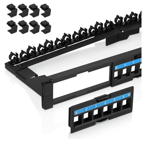 Everest 24 Port Keystone Patch Panel (1-Pack) - Removable 6-Port Panels - Use with Slim Profile Keystones ONLY (Wider Jacks May not fit Side by Side) - with Adjustable Rear Cable Management Bar