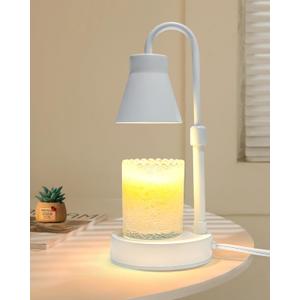 Candle Warmer Lamp with Adjustable Height - Stepless Dimming & Metal Finish - No Flame Scented, Includes 2 Bulbs (White) (Small)