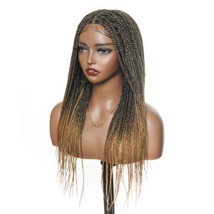 24" Pre Cut Real Swiss HD Full Lace Knotless Box Braided Wig for Black Women with Human Hair Baby Hair - Lightweight Synthetic Square Braided Wig - 1B/27 Honey Blond - 99Braids