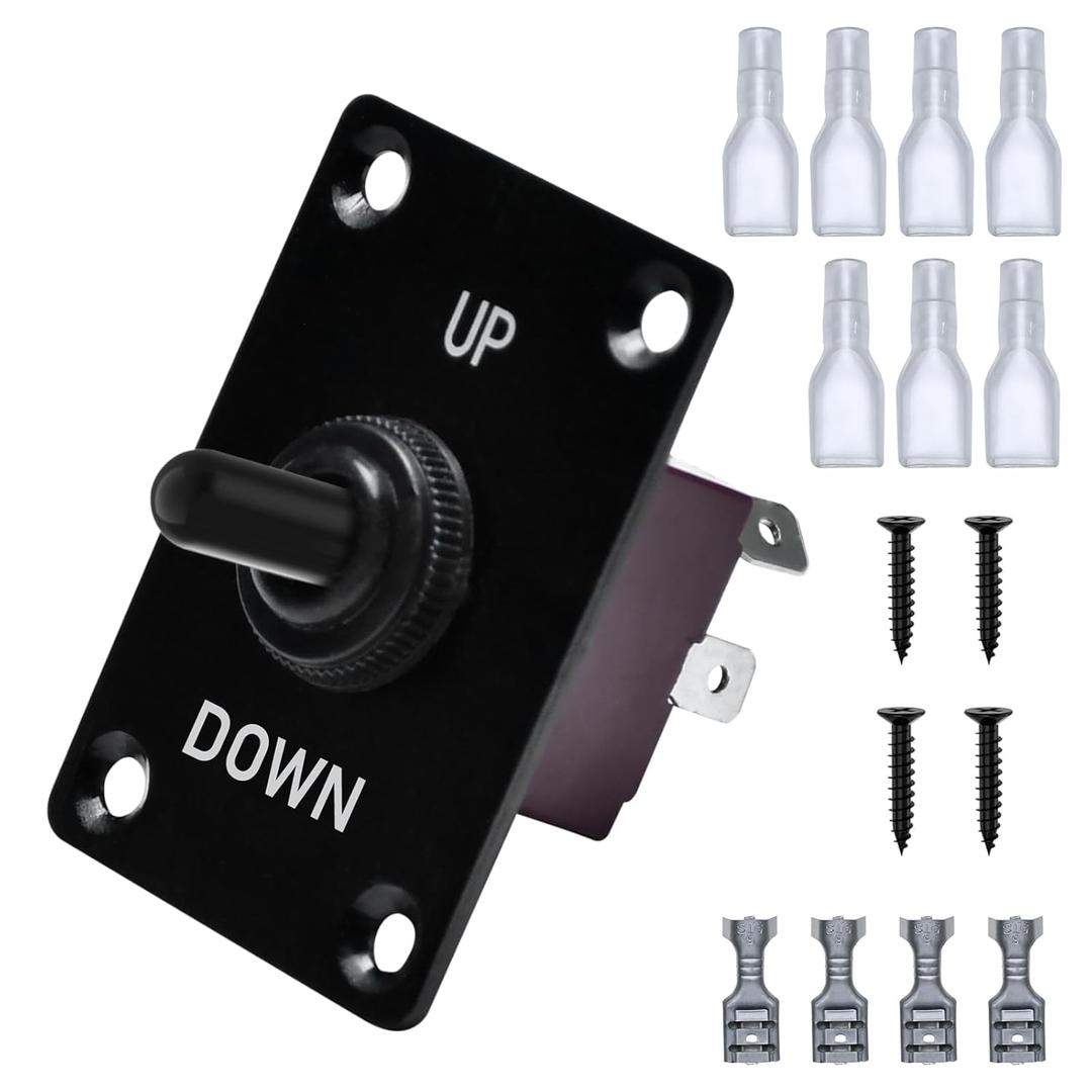 ECO-WORTHY 12V 30A DPDT Waterproof Latching Reverse Polarity Toggle Switch, 4 Pin 3 Position ON-Off-ON Toggle Switch with Up/Down Mounting Panel