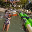 Stream Machine Water Gun Launcher - Double Barrel Water Blaster - Squirt Gun for Outdoor Games - Swimming Pool Toys (Red, Green, Orange)