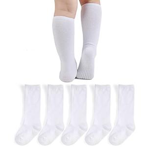 EPEIUS Knee High Socks with Non-Slip Grip Toddler Boys Girls Athletic Stripe Team Tube Socks for Soccer, Basketball, Baseball, Pair of 3 White, 12-36 Months