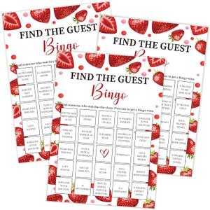 Strawberry Find The Guest Bingo Game, Baby Shower Game, Pack of 30 Game Cards, Gender Neutral Boy or Girl, Fun Baby Game and Activity - FA13