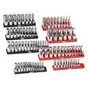 VEVOR Socket Organizer Set, 8PCS High-Rod Socket Holder, 1/ 4'', 3/ 8'' & 1/ 2'' Metric SAE Socket Trays with Clear Labels, Hold up to 176PCS Standard & Deep Sockets, Black & Red (Socket Not Included)