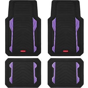 Rubbermaid Car Floor Mat, Heavy Duty All-Weather Car Mats Full Set with Dual-Tone Purple Aluminum Inserts Universal Fit, Anti-Slip Backing, Trim-to-Fit for Most SUV, Sedan, Van
