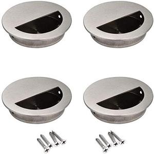 4pcs Stainless Steel Flush Pull Handles, Closet Knob(Recessed, Round) for Sliding Doors Cupboard Cabinets Closet and Drawers