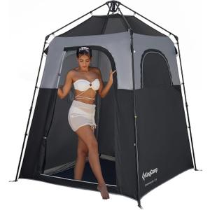 KingCamp Instant Shower Tent, Portable Superior Stable Privacy Shelter, Large Room Outdoor Toilet Tent with Floor for Beach, Camping & Hiking, Setup in Under 60s (1 Room-Black/Grey)