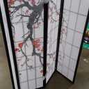 Roundhill Furniture Black Japanese 4-Panel Screen Room Divider, Plum Blossom