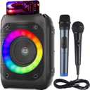 Ankuka Karaoke Machine for Kids Adults, Portable Bluetooth Karaoke Speaker with 1 Wireless Microphone and 1 Wired Mic, Unpowered Speaker Pa System with Led Lights for Homer Party/Birthday Gifts