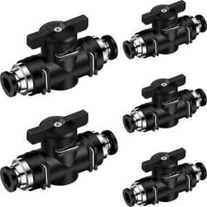 Flutesan 5 Pcs 3/8" x 3/8" OD Push to Connect Pneumatic Ball Valve PVC Air Flow Control Valve Quick Connect Tube Fittings Air Line Hose Fittings