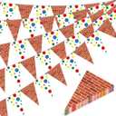 Pajean 5 Pcs Cartoon Street Party Decorations Cartoon Theme Pennant Garland Brick Wall Street Pennant Banners Flags Green Blue Red Dot Triangle Bunting Banner for Baby Shower Birthday Party Decor