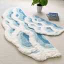Soft Shag 3D Stereo Wave Moss Bedside Rug 20"36" Cute Navy Blue Runner Rug Non Slip Washable Bathroom Rugs Bath Mats for Bedroom Bathroom Hallway Home Decor Indoor Doormat Shower Mat