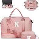 Vogewood Retirement Gift for Woman-Duffle Bag with Shoe Compartment, Kids Weekender Bags, Overnight Bag with Makeup Pouch, Gifts for 10 11 12 13 14 15 16 Year Old Kid-Birthday Gifts for Her (Letter K)