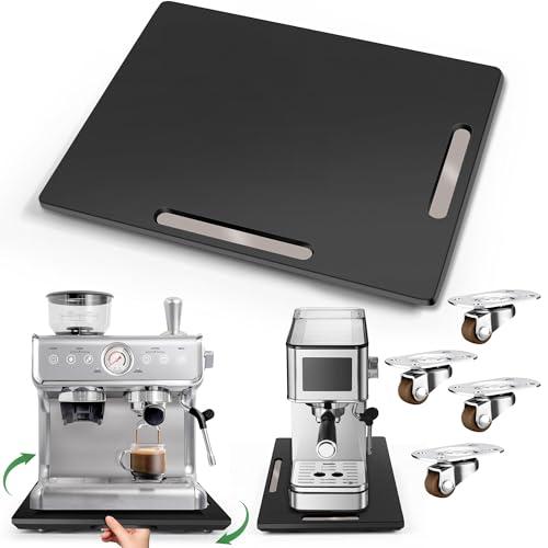 Joy&Grace Appliance Slider for Kitchen Appliances 360° Rolling Sliding Tray for Coffee Maker Countertop, Bamboo Coffee Pot Slider Rolling Tray with Universal Rollers (Black, Large 16"x13")