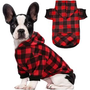 Red Plaid Dog Hoodie Soft Warm Fleece Lined Dog Sweater Hoodie with Leash Hole and Pocket Elastic Pet Coat Clothes Dogs Sweatshirt for Small, Size Dogs (Red A, Small)