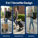 Foldable Stair Climbing Shopping Cart with Wheels 3-in-1 Grocery Trolley, Backpack & Hand Truck Lightweight Aluminum Frame, Waterproof Insulated Bag, Side Pockets Cart for Groceries & Laundry