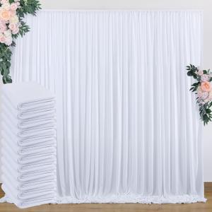 60 ft x 10 ft Wrinkle Free White Backdrop Curtain for Parties, 12 Panels 10ft Polyester White Photo Backdrop Drapes for Graduation Birthday Wedding Party Stage Curtains