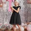 Arshiner Toddler Flower Girl Dress V-Back Bowknot Birthday Party Formal Ball Gown Prom Tulle Dresses (Black) 3-4Y